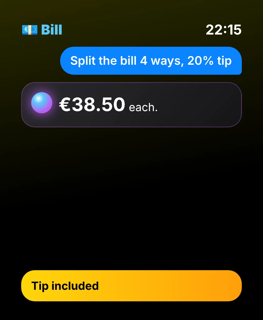 G Bot – Bill: €38.50 each. Tip included